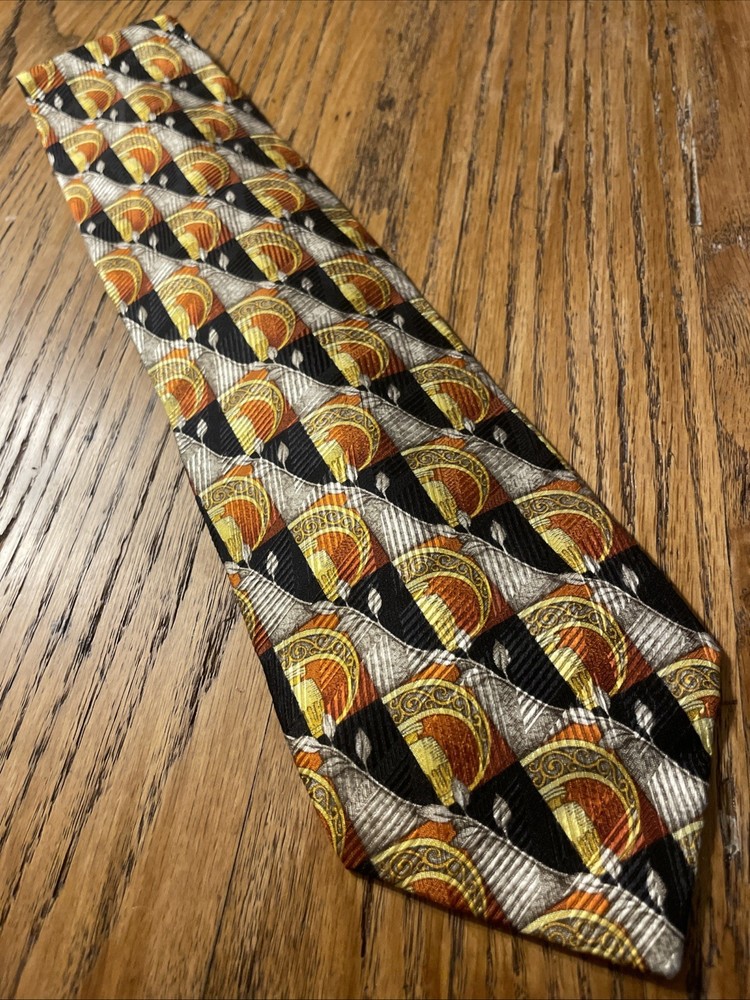 Vintage EUC Kolte Geometric Baroque Silk Tie Hand Made In Italy
