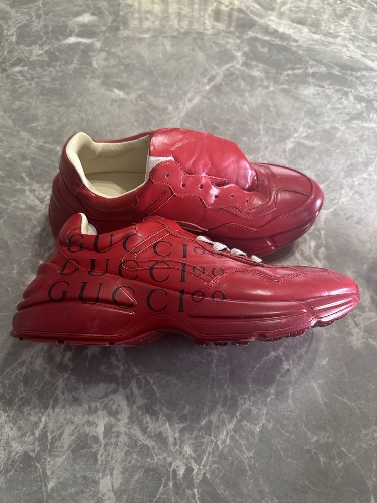 Gucci Rhyton Size 8.5-9 Red Leather 100th Anniversary Red Lace Up Sneakers