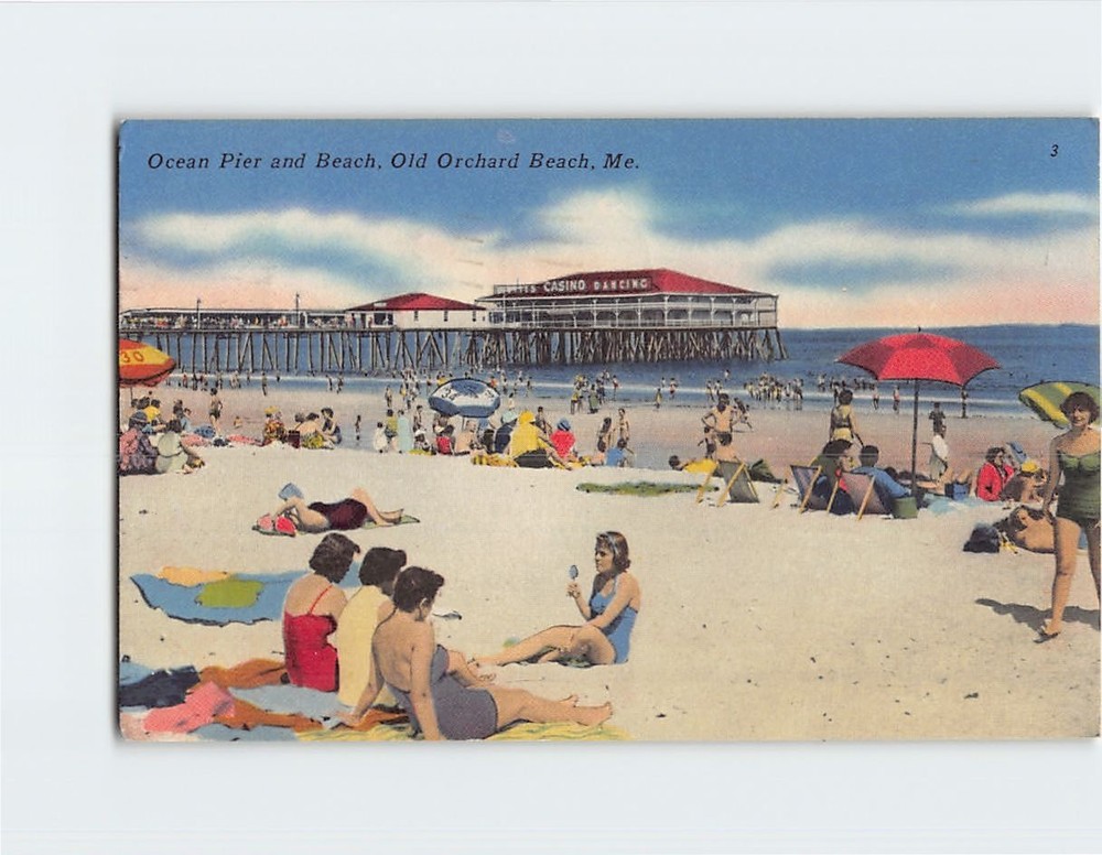 Postcard Ocean Pier & Beach Old Orchard Beach Maine USA