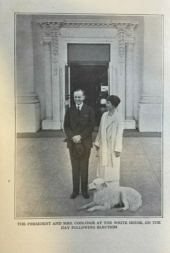 1924 Vintage Magazine Illustration President Calvin Coolidge and His Wife