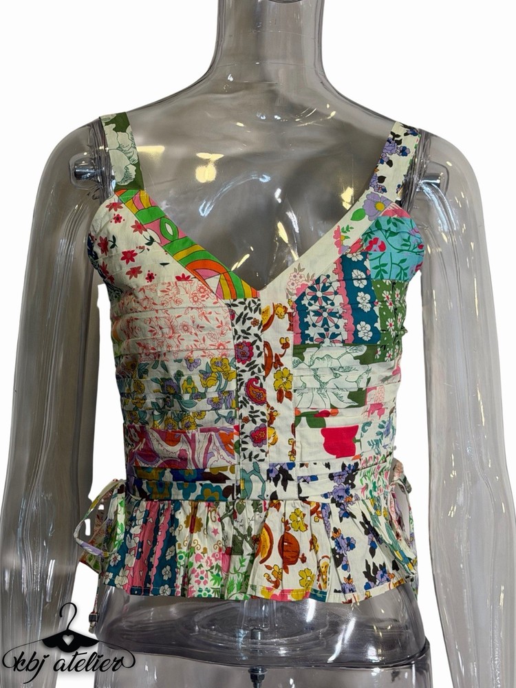 Love The Label Anthropologie Top Small Floral Colorful Patchwork Boho Festival