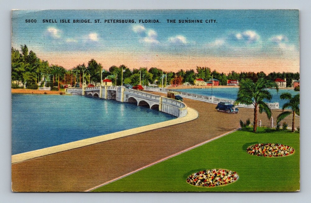 Vintage Linen Postcard Snell Isle Bridge St Petersburg Florida 1946