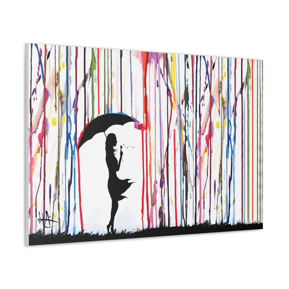 Banksy Umbrella Girl Canvas Colourful Rain Print Street Art Wall Decor
