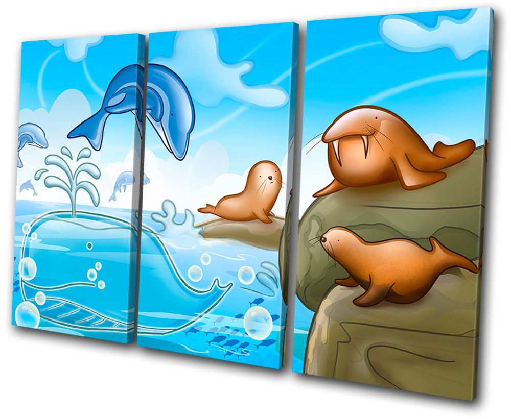 For Kids Room Dolphin Walrus Seal TREBLE CANVAS WALL ART Picture Print VA