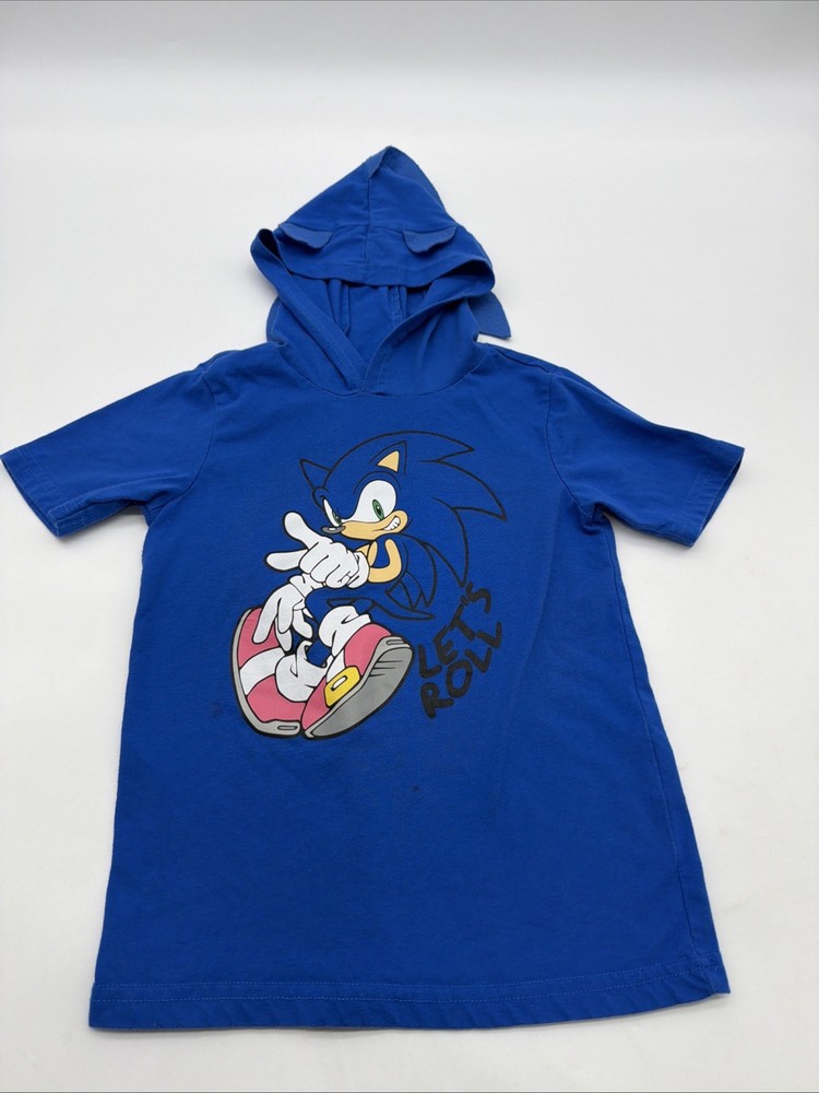 Sonic The Hedgehog Hoodie T-shirt Kids Boys Size 6 Blue Graphic Print Logo.46660