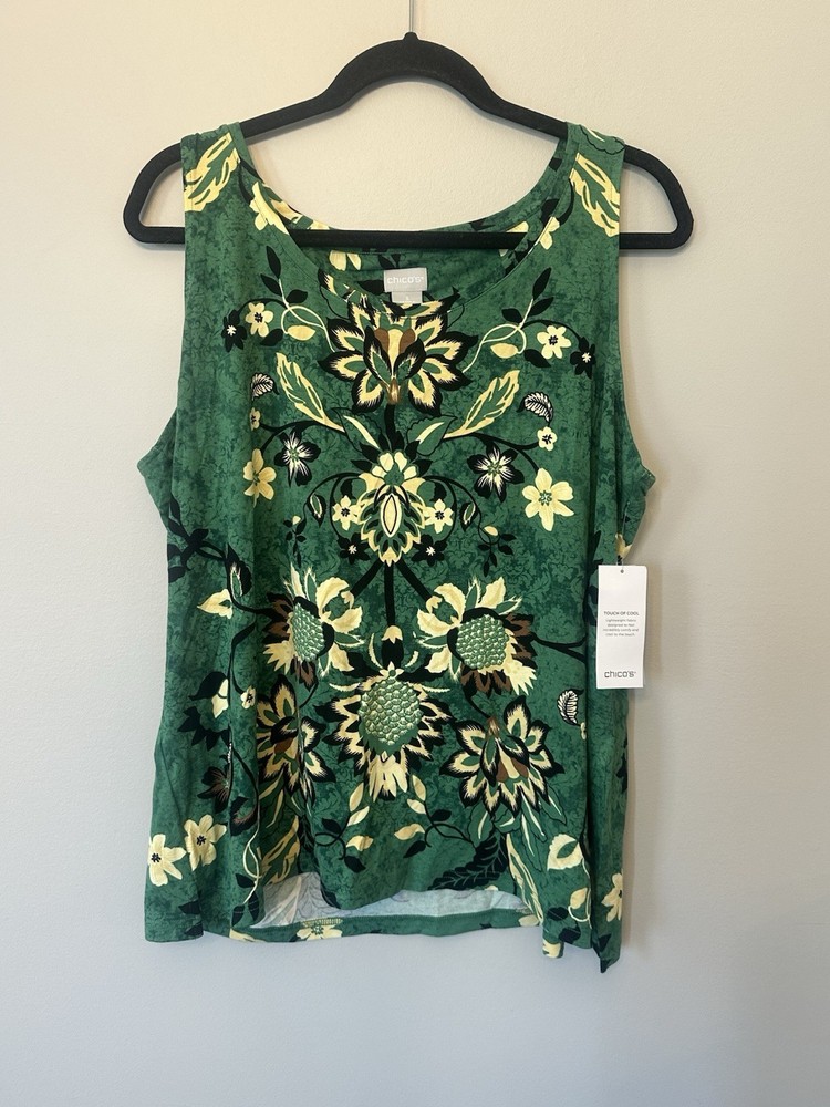 Chico's green floral graphic sleeveless tank top  Size 3=XL
