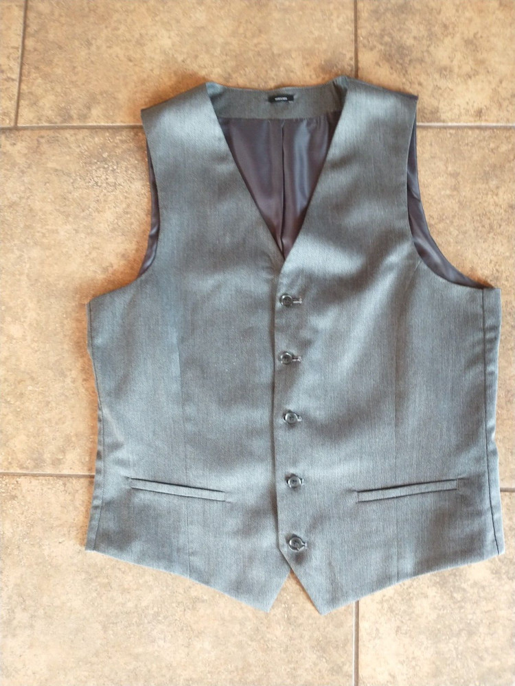 JF J. Ferrar Men's Size Medium M Charcoal Gray Slim Fit Suit Vest 5 Button