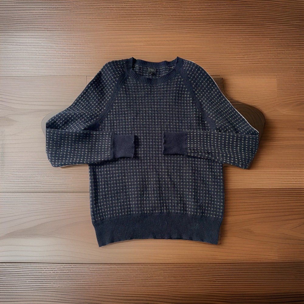 J Crew Men’s Small 100% Wool Birdseye Pullover Navy Sweater N1
