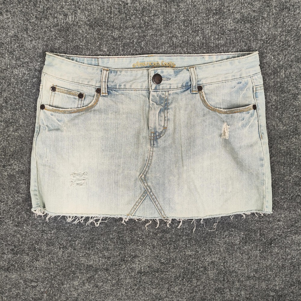 American Eagle Outfitters Skirt Womens 12 Blue Denim Mini Distressed Raw Hem