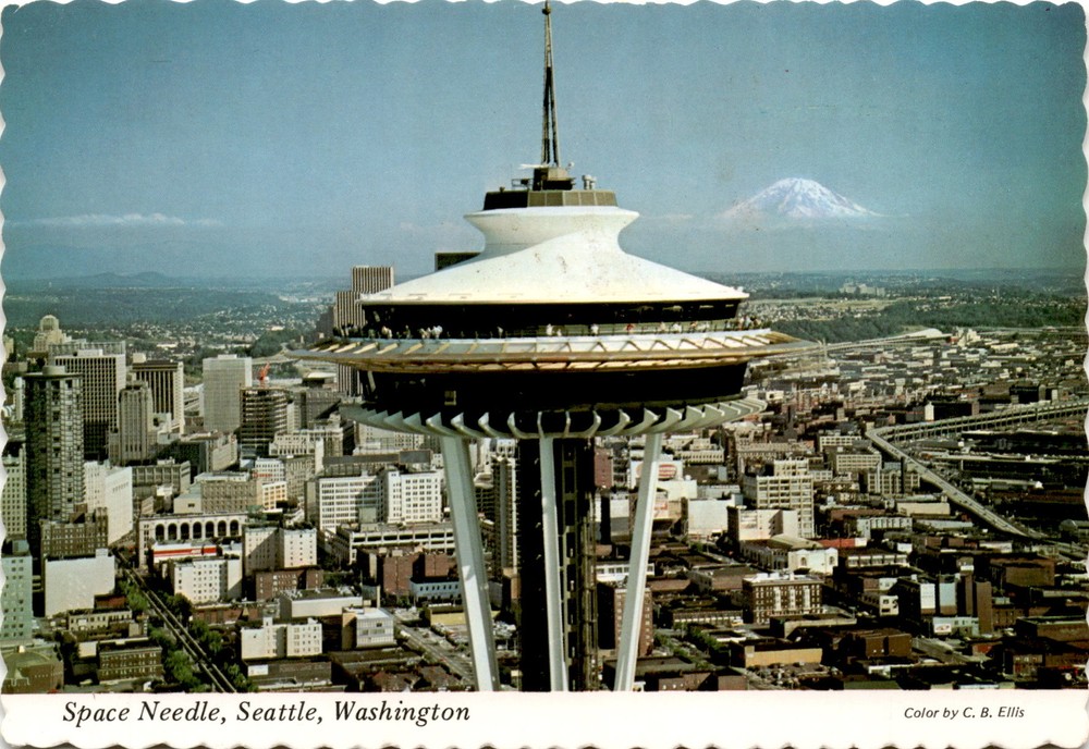 Space Needle Seattle Washington landmark skyline 600 feet tall postcard view