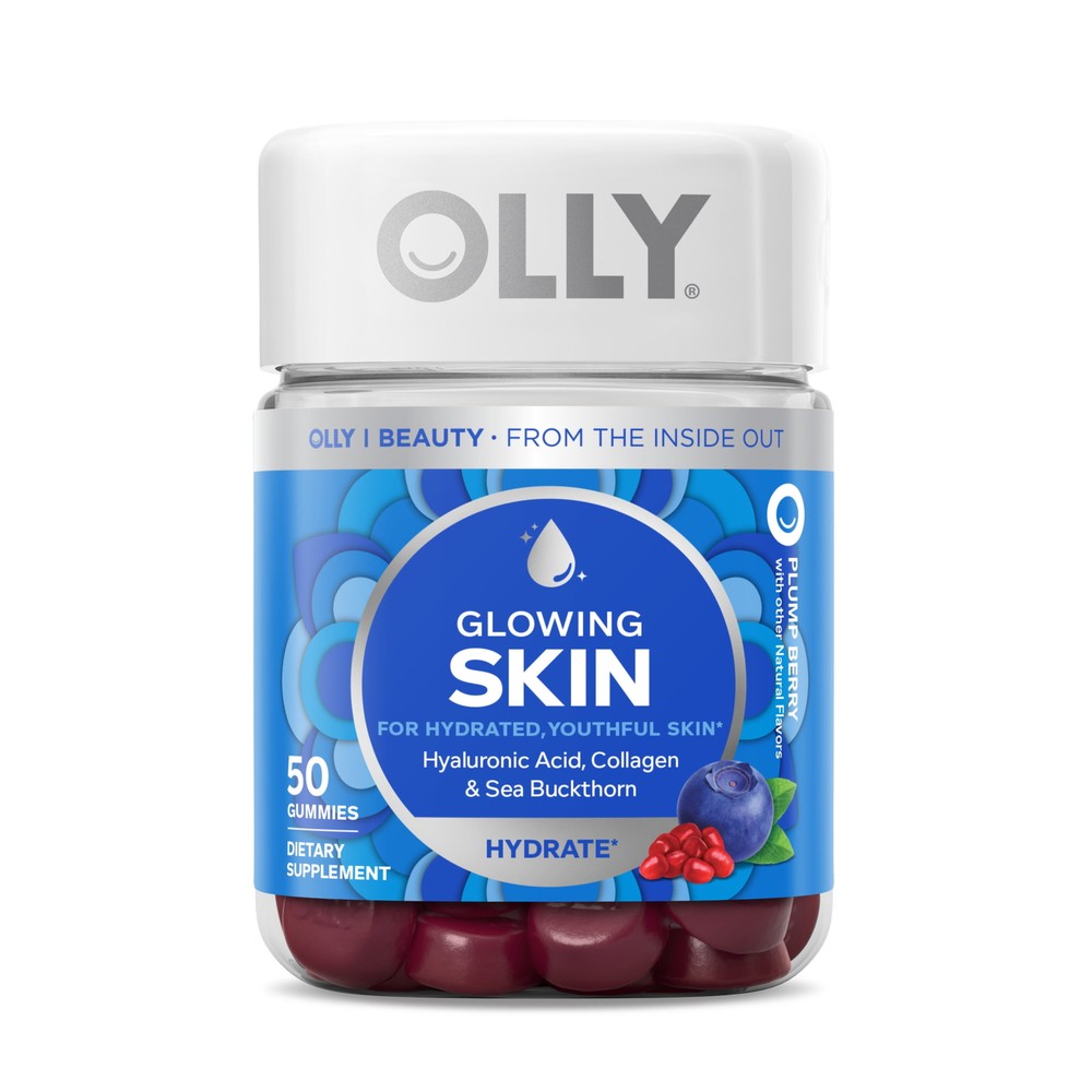 OLLY Glowing Skin with Hyaluronic Acid & Collagen Gummies, Plump Berry, 50 Count-image