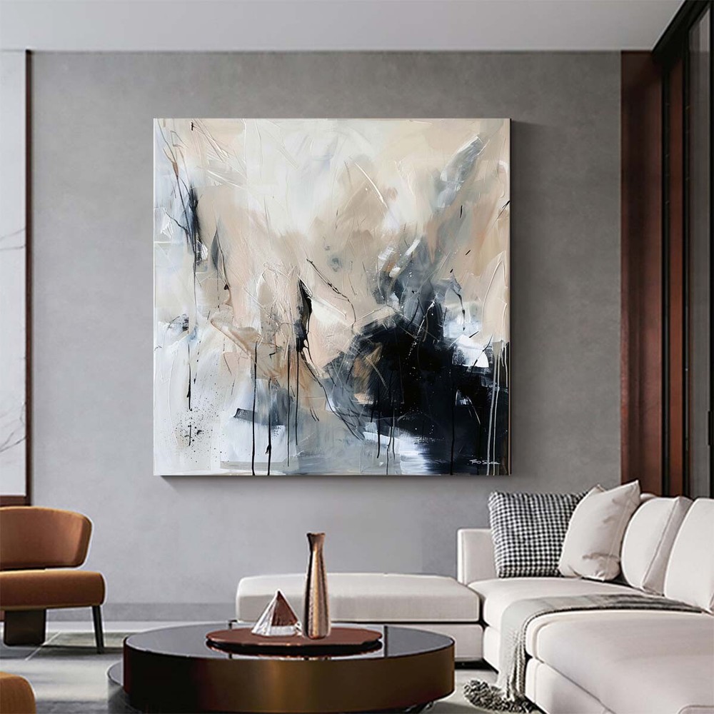 1 Piece Abstract Canvas Art Wall Decor for Living Room Hand painted Oil Grey