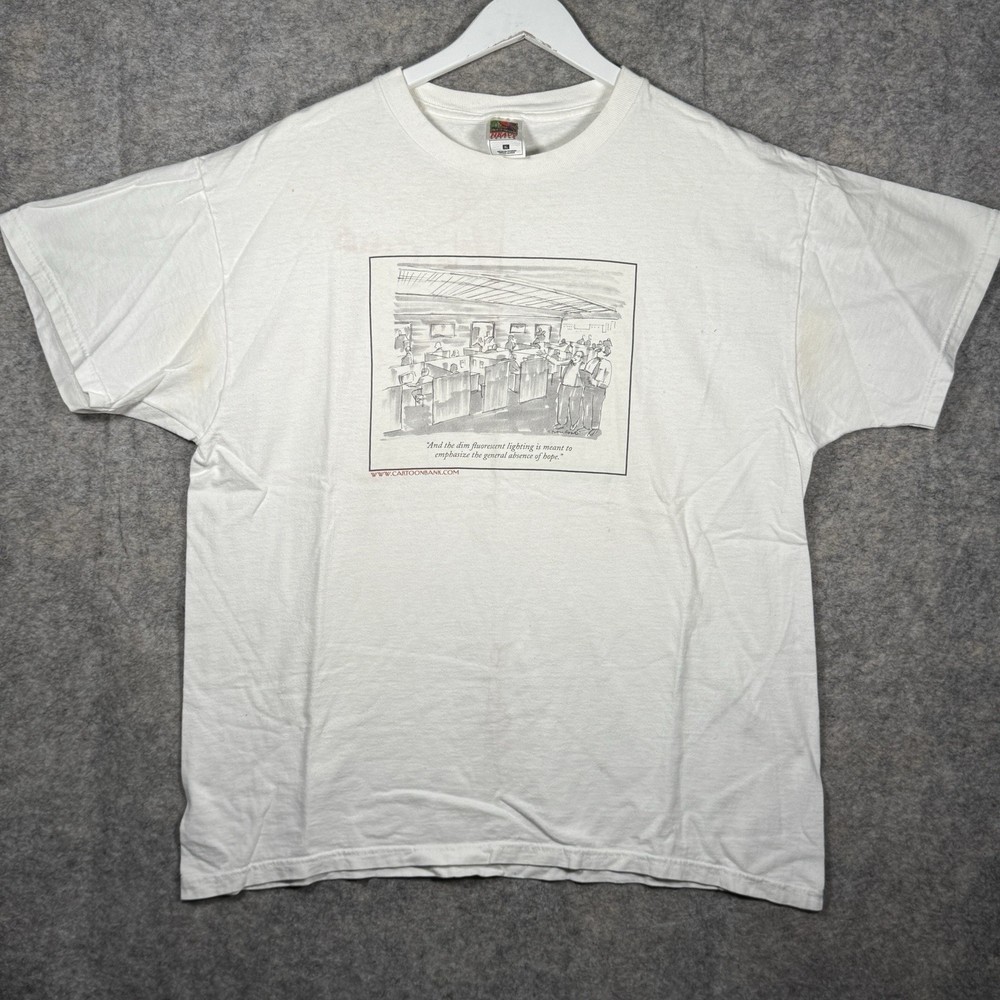 Vintage 90s Cartoon Bank Office Job Illustration Joke T Shirt Mens Size XL 23x28