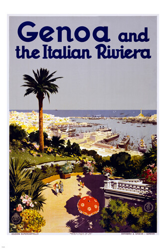 ABRUZZO GENOA vintage travel poster 1920 20x30 COLORFUL COAST BOATS prized-image