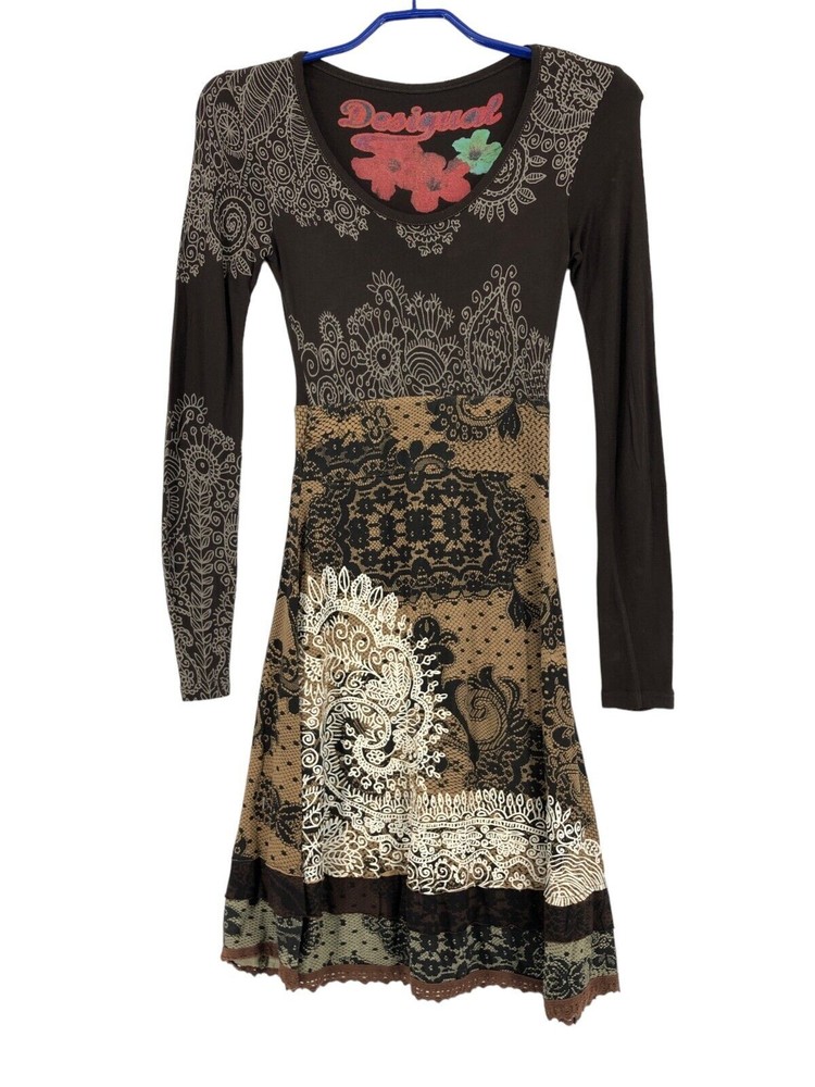 DESIGUAL Women Fit & Flare Long Sleeve Dress Size XS