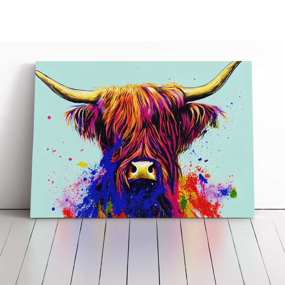 Highland Cow Splash Vol.3 Abstract Canvas Wall Art Print Framed Picture Decor