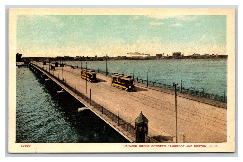 Vintage Harvard Bridge Between Cambridge And Boston Massachusetts Postcard