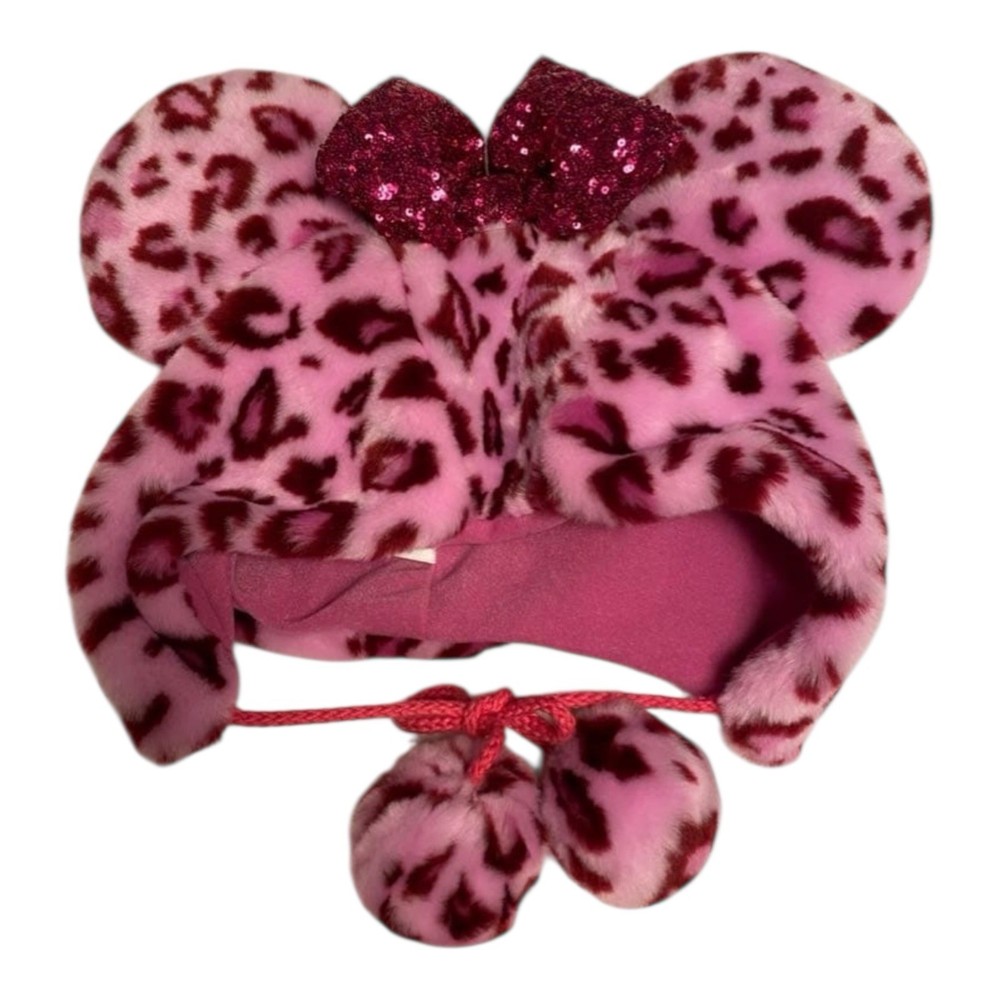 Minnie Mouse Fan Cap Pink Leopard Pattern Sequins Bow Tokyo Disney Resort