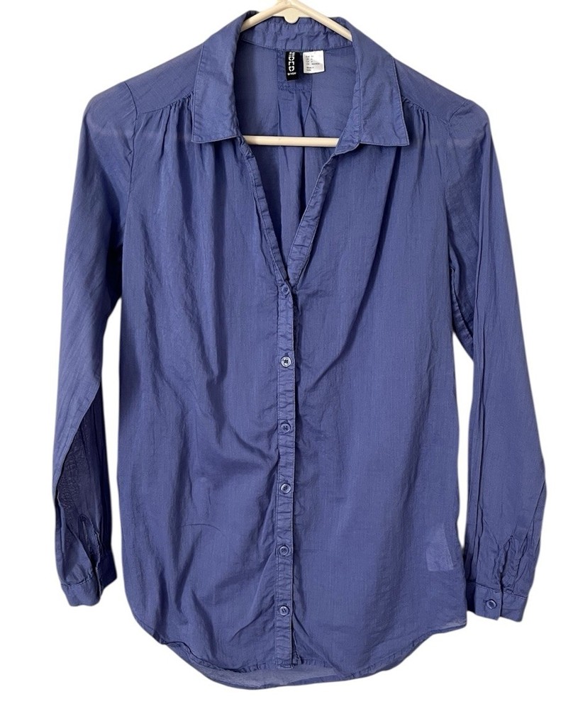 H & M Divided Purple Semi Sheer Button Up Long Sleeve Blouse Woman's Size 4