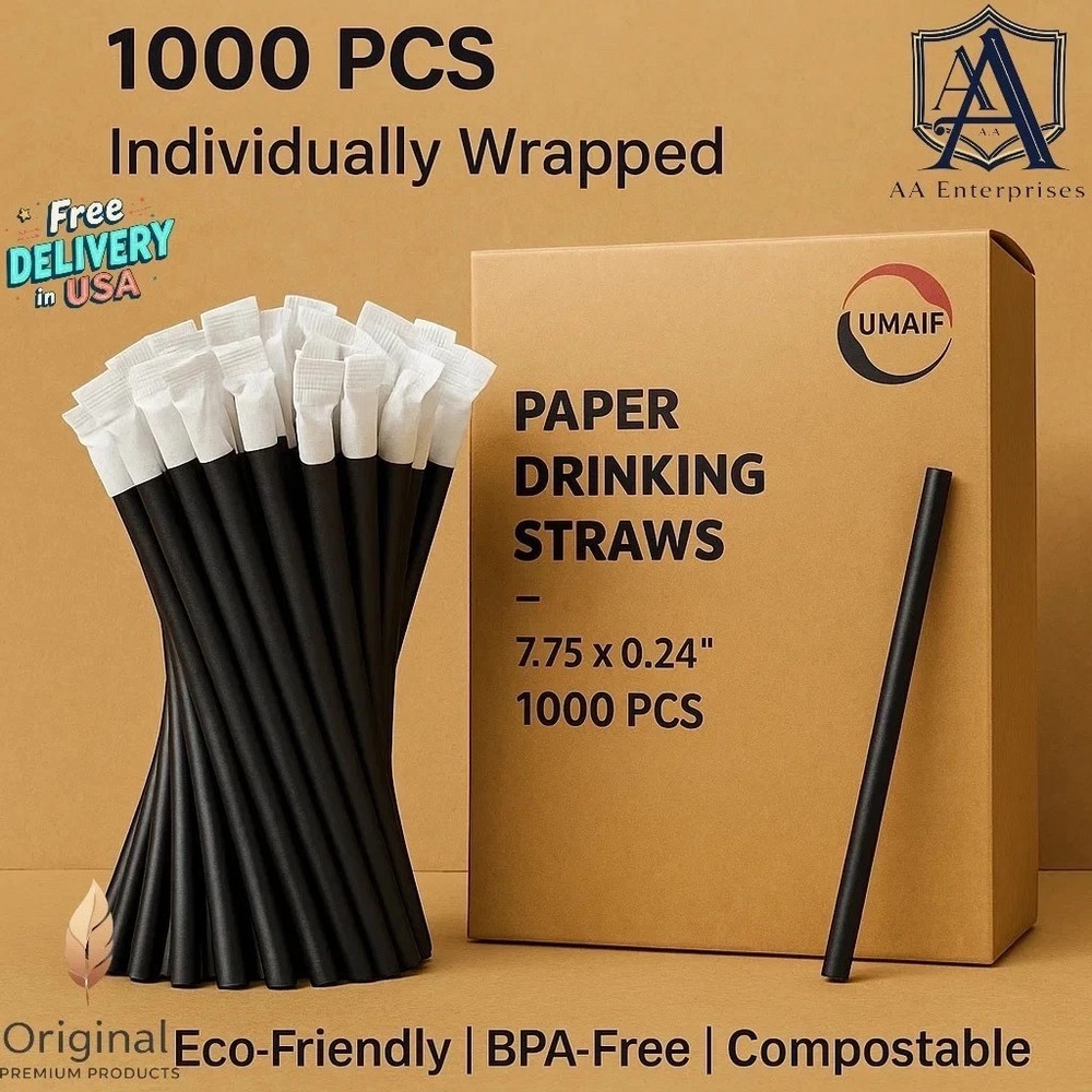 Drinking Paper Wrapped Straws Biodegradable Compostable 7.75 x 0.24