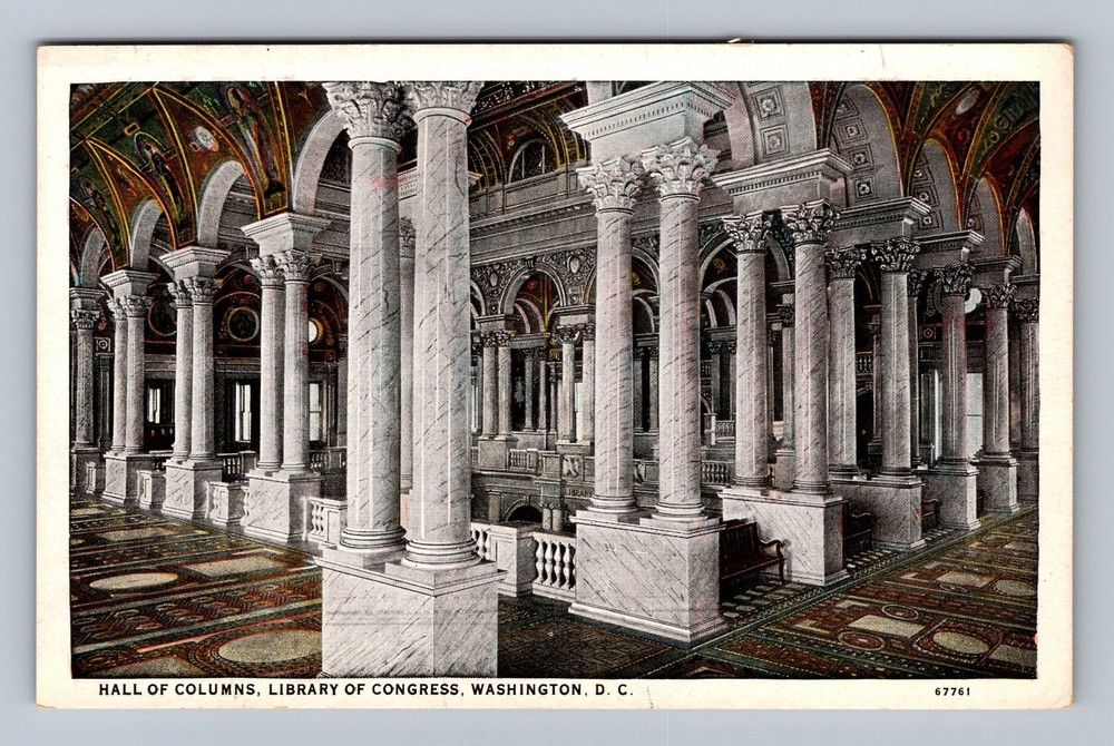 Washington DC-Hall Of Columns Library Of Congress Vintage Postcard Standard Old