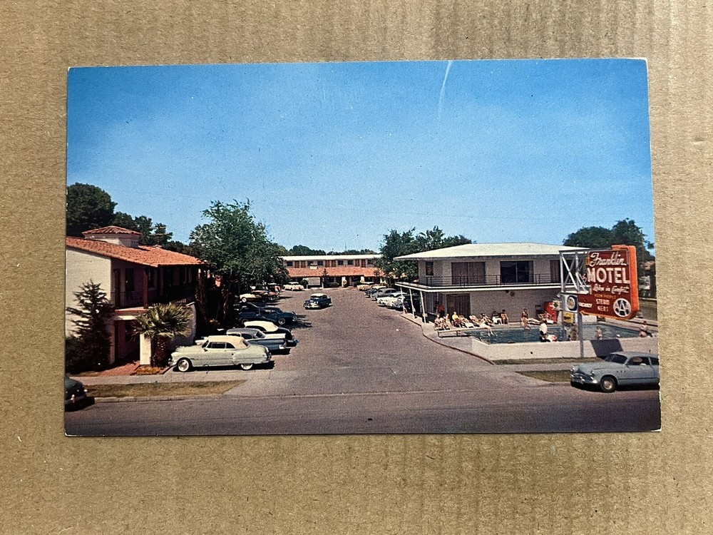 Postcard Las Vegas NV Nevada Franklin Motel Fremont Street Roadside Old Cars