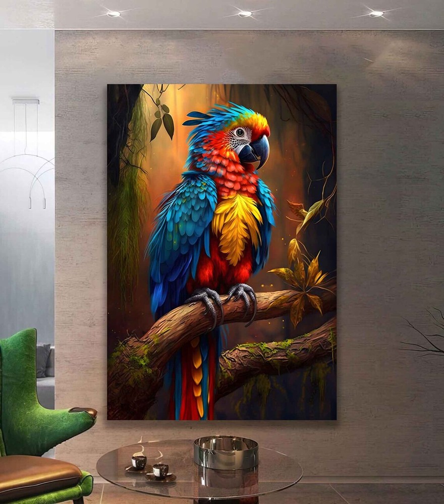 Colorful Blue, Yellow, Red Pet Parrot Paint Wall Art Canvas Unframed Print Art