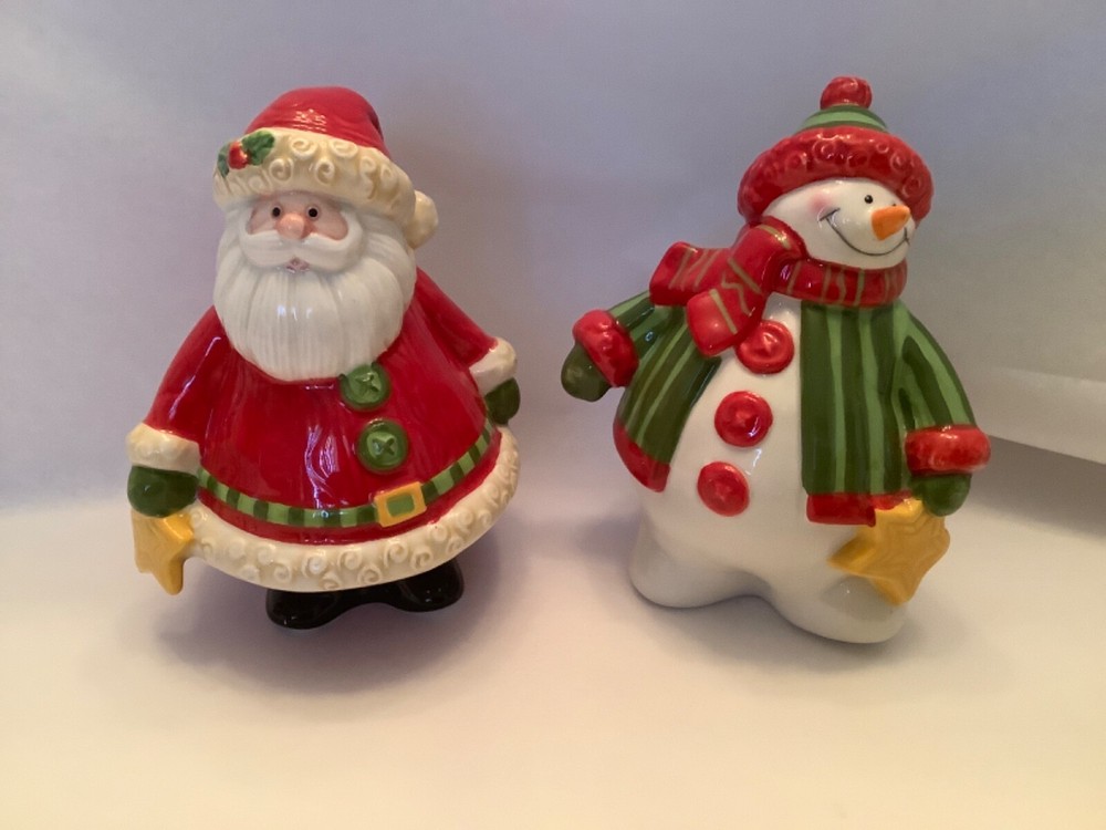 Fitz And Floyd “Holiday Folk” Santa & Snowman Salt Pepper Shakers