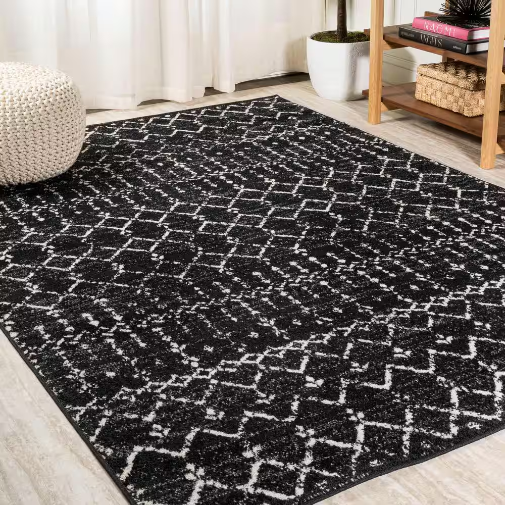Jonathan Y 8x10 Moroccan Hype Boho Vintage Rug Black Ivory Diamond