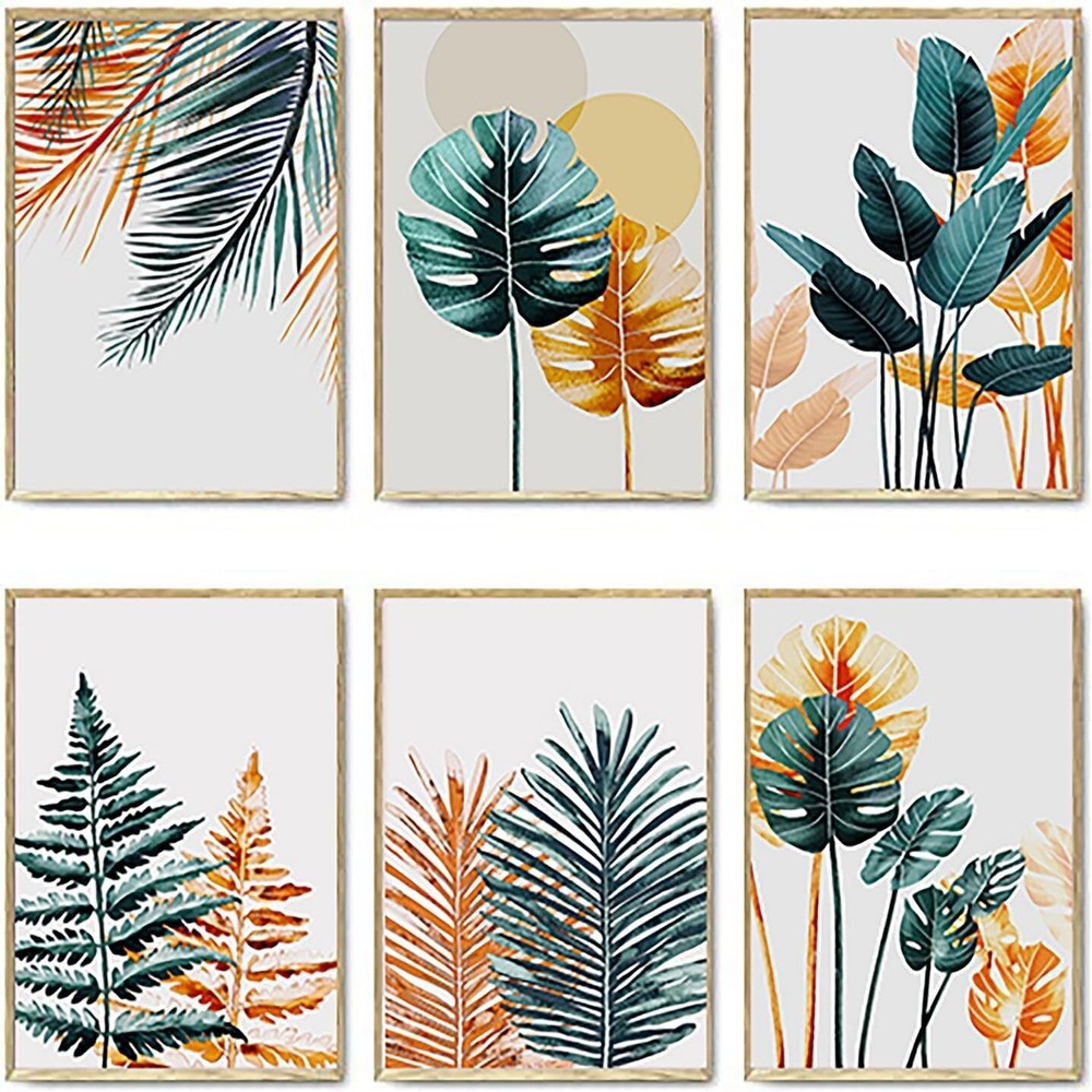 Minimalist Botanical Wall Art Set of 6,Rustic Farmhouse Botanical Wall Decor Li