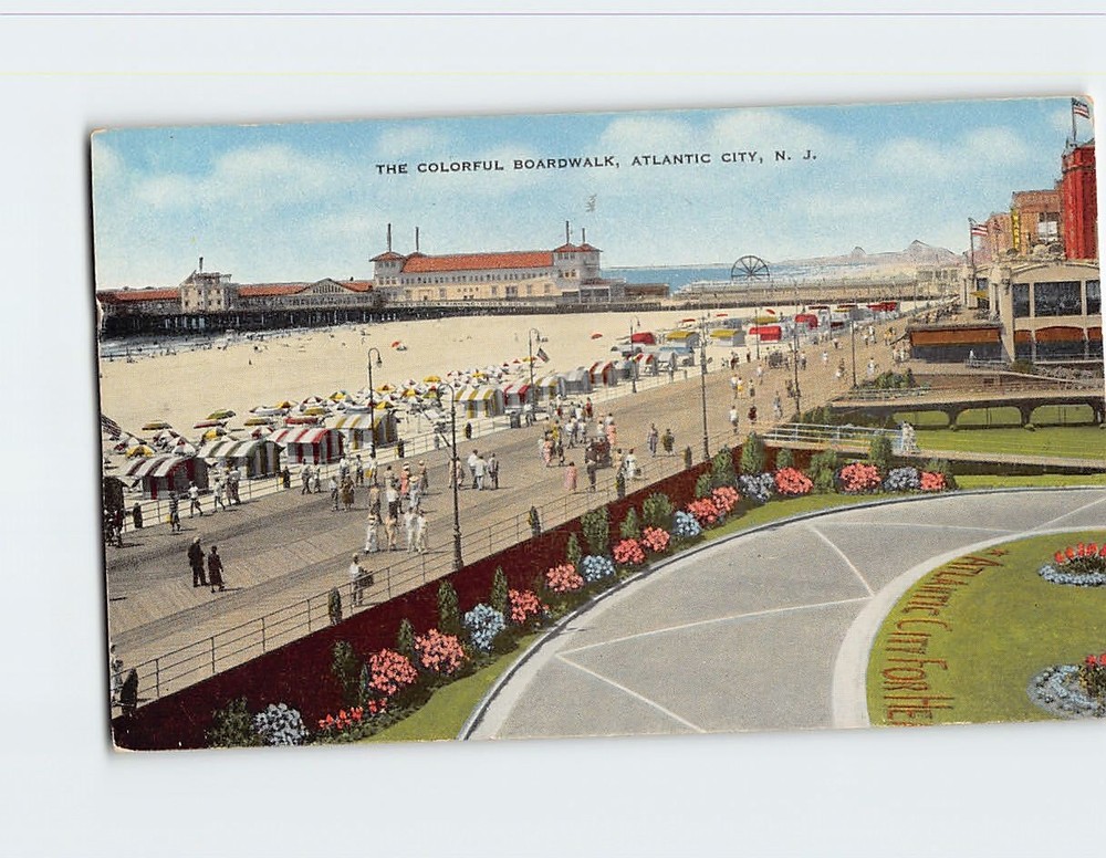 Postcard Colorful Boardwalk Atlantic City NJ USA
