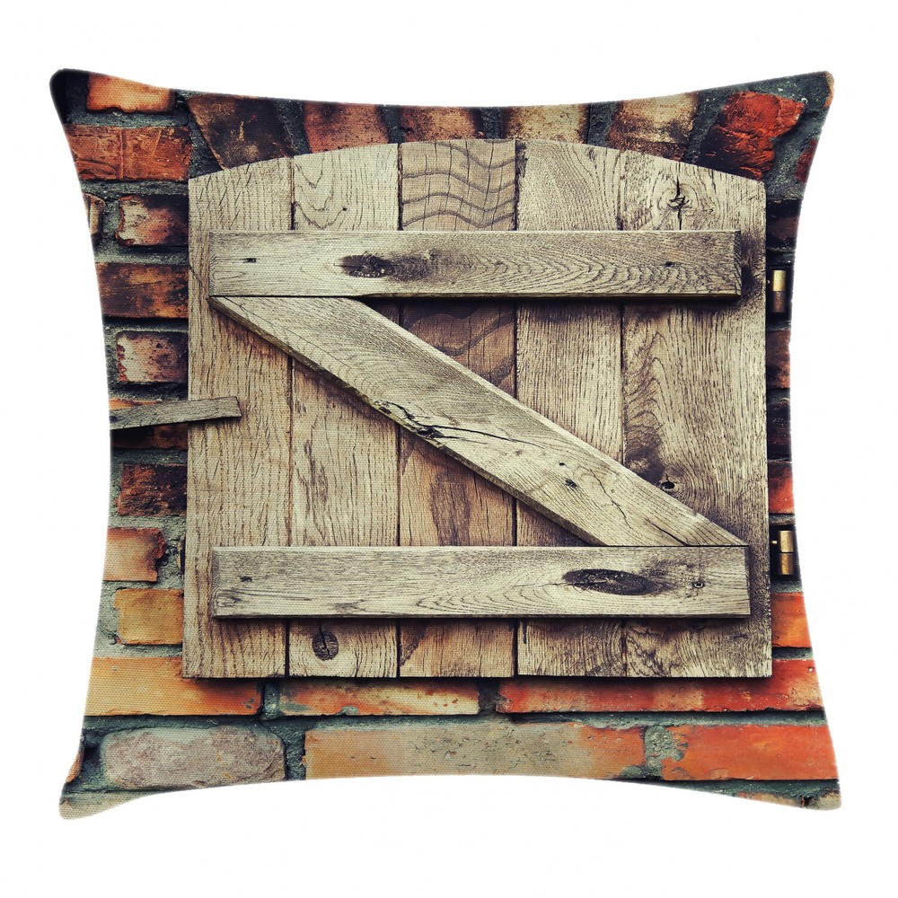 Natural Red Brick Wooden Square Throw Pillow Case 16 Inch Cushion Cover