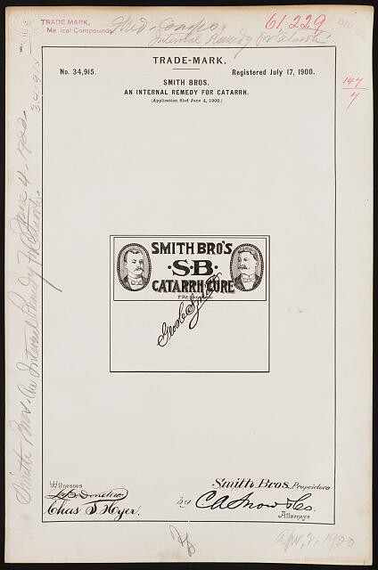 Smith Bros. Smith Bros Catarrh Cure brand Internal Remedy Catarrh historic