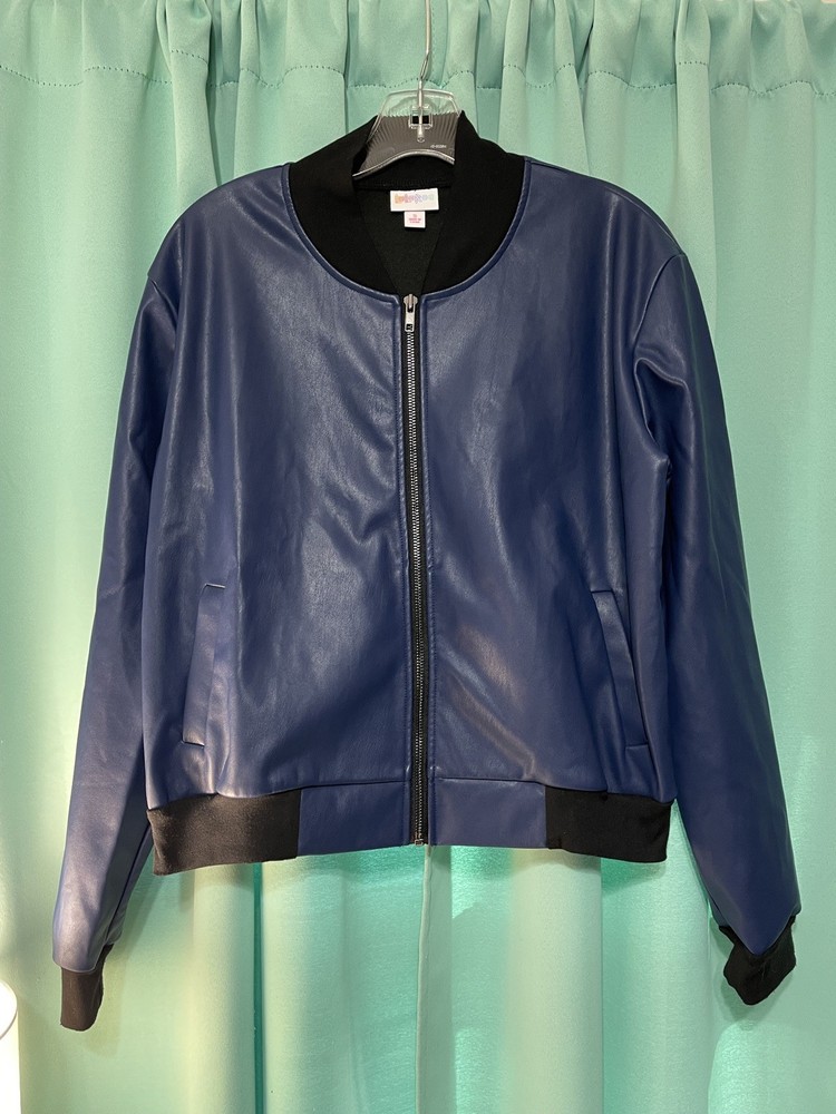 LuLaRoe Women’s Stevie Black And Blue Bomber Jacket Size Small