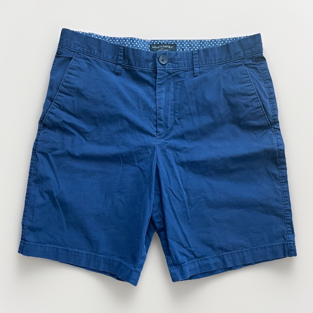 Banana Republic Blue Aiden Shorts Men’s 33 Cotton Stretch Flat Front 9” Inseam
