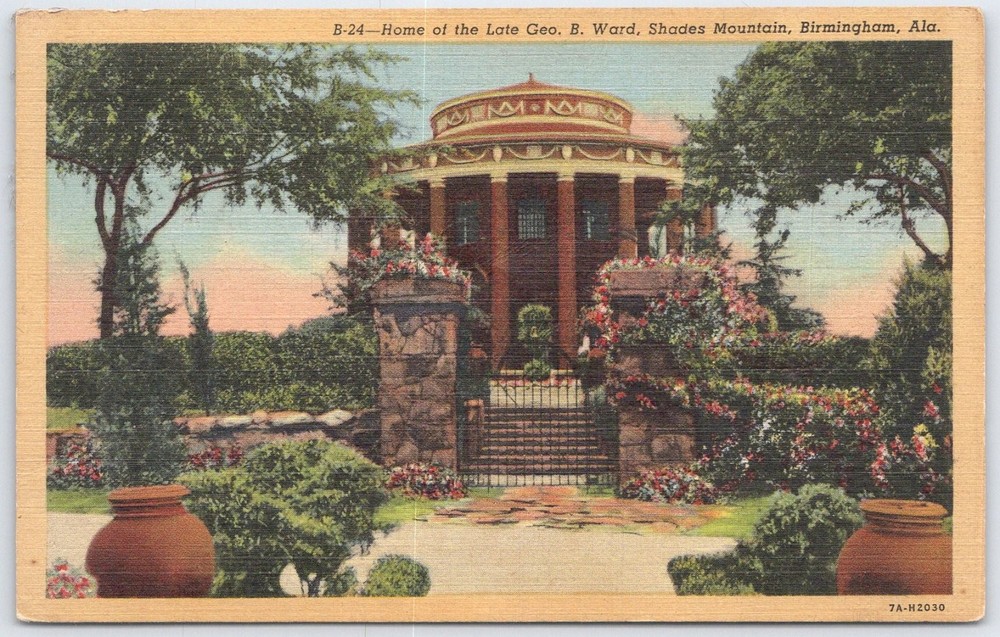 Vintage Linen Postcard Home of Geo. B. Ward Shades Mountain Birmingham