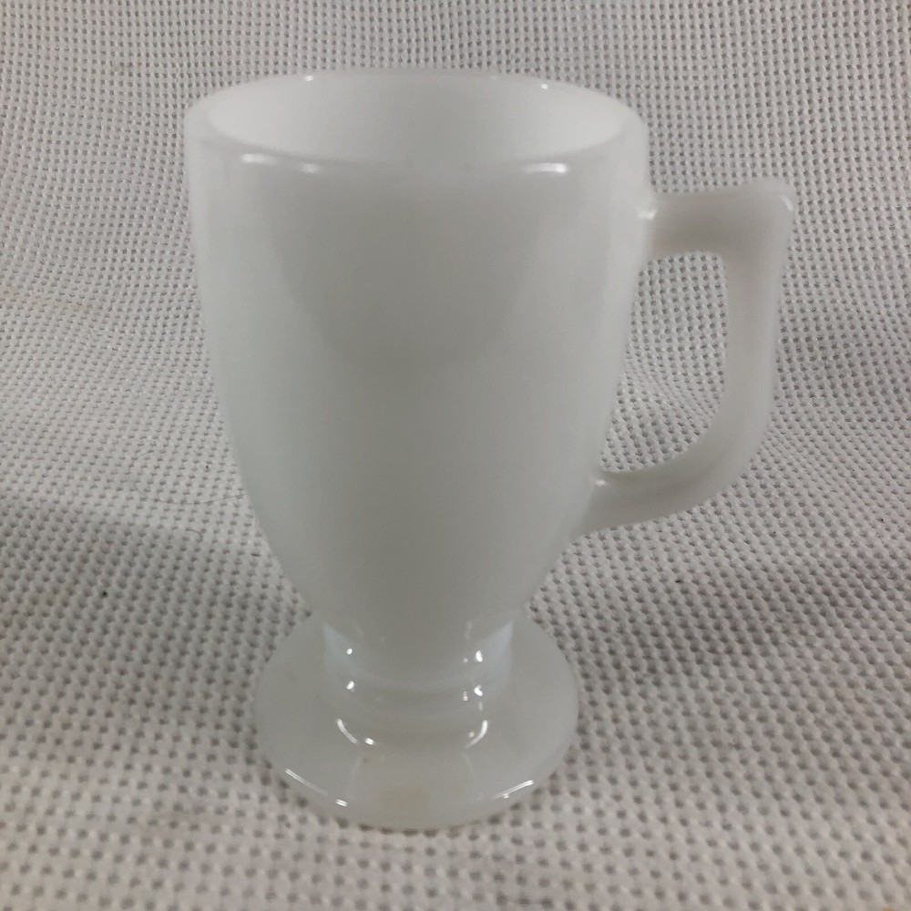 Milk Glass Pedestal Footed Cup Mug Hot Cocoa Irish Coffee White Handle