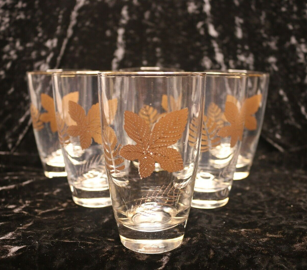 Libby Glass Company Gold Leaf Flat Tumbler x 6
