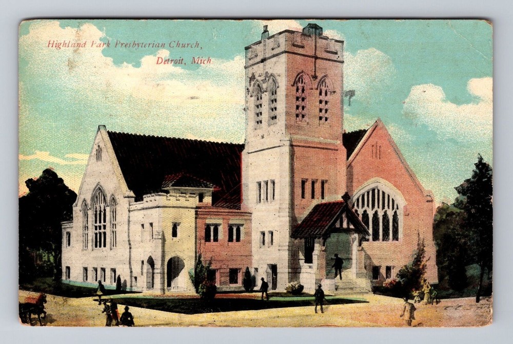 Michigan MI Detroit Highland Park Presbyterian Church Vintage Postcard