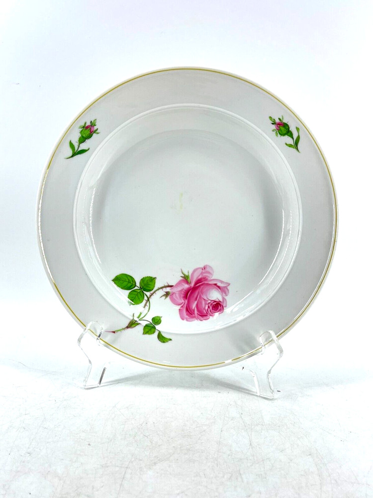 Antique Signed Meissen Hand Painted German Pink Roses Serving Bowl 9 5/8