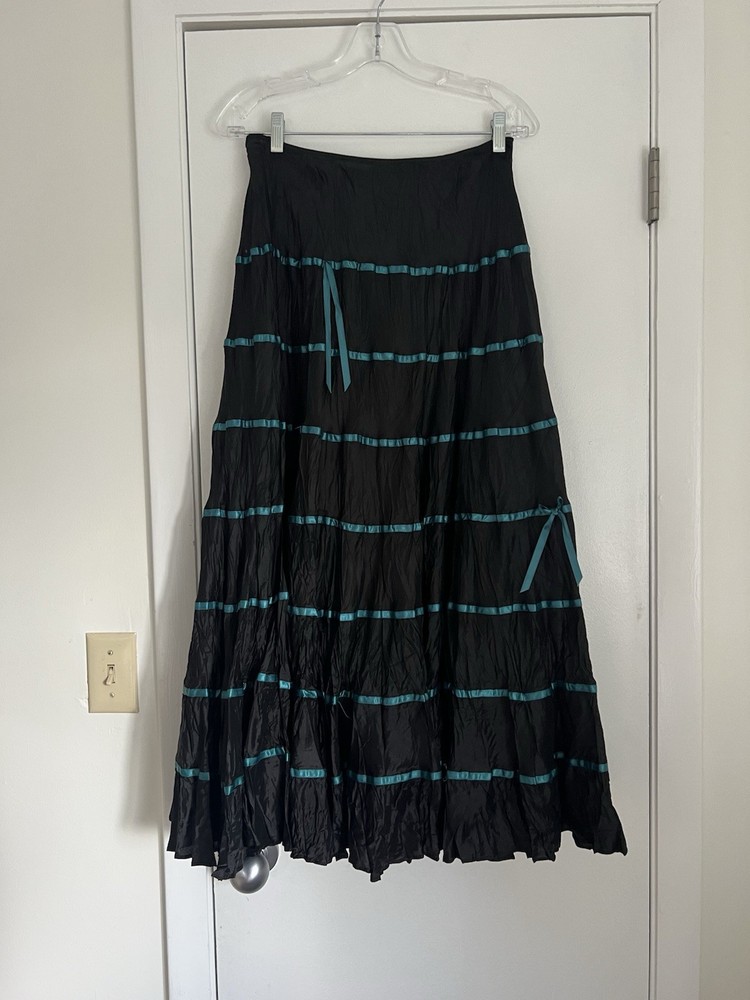 Vintage 90s Y2K Betsy Johnson Tiered Ruffle Maxi Box Maxi Skirt Black Size 6