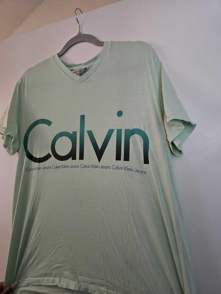 CALVIN KLEIN Women's Blouse T-Shirt Short Sleeve Round Neck Green Color.Size L