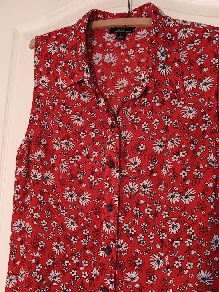 R & K Women's Sleeveless Dress 12 Red/Floral Polyester