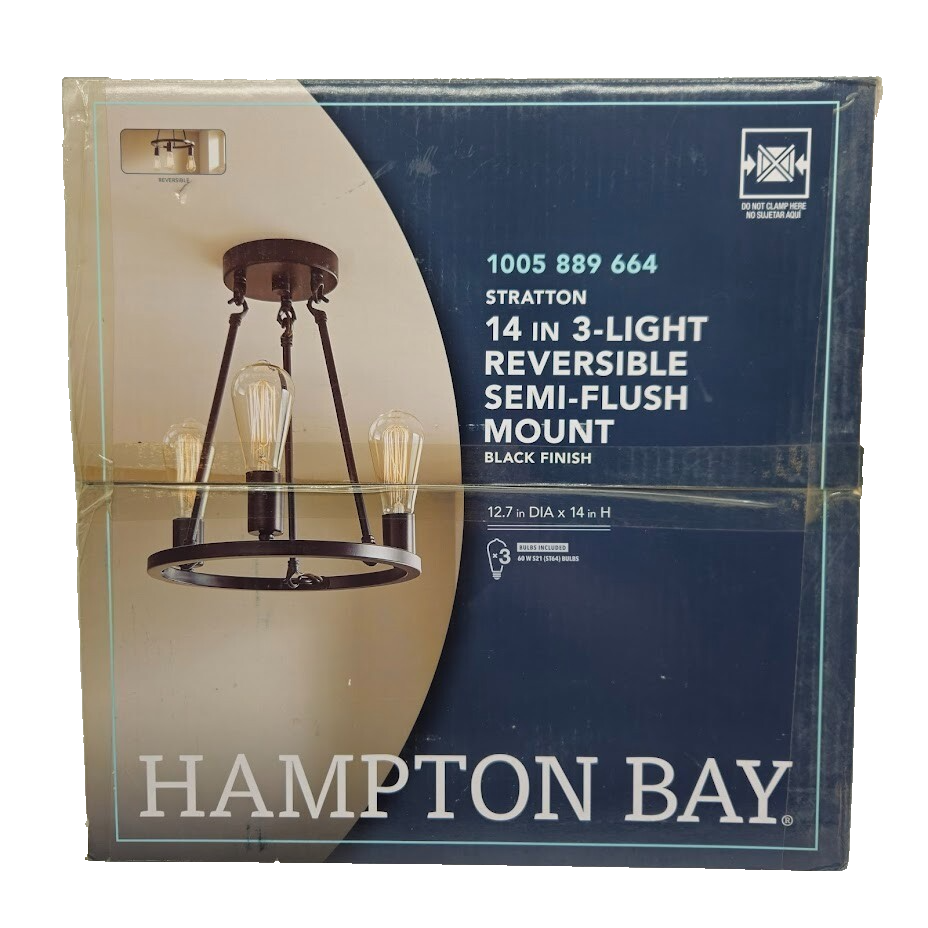 Hampton Bay Stratton 14-inch 3-Light Black Semi-Flush Mount Ceiling Light HDP00007