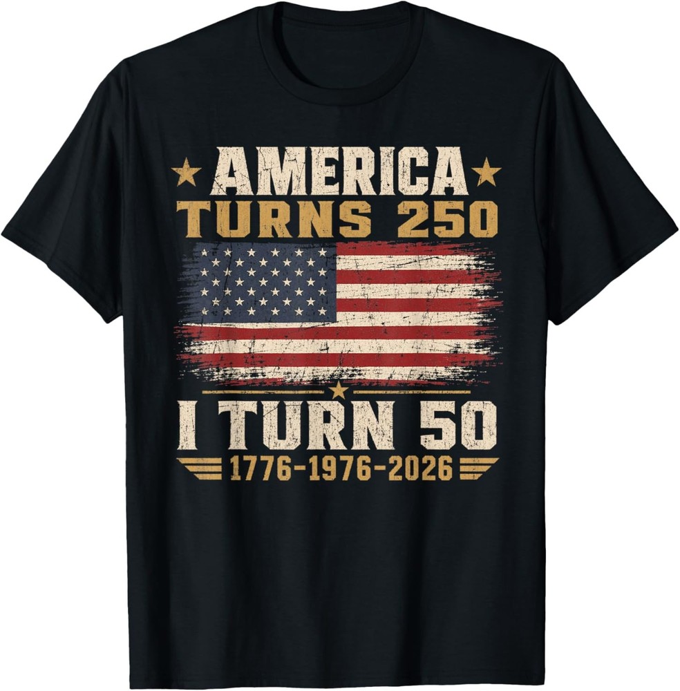Vintage America Turns 250 I Turn 50 Patriotic 50th Birthday T-Shirt