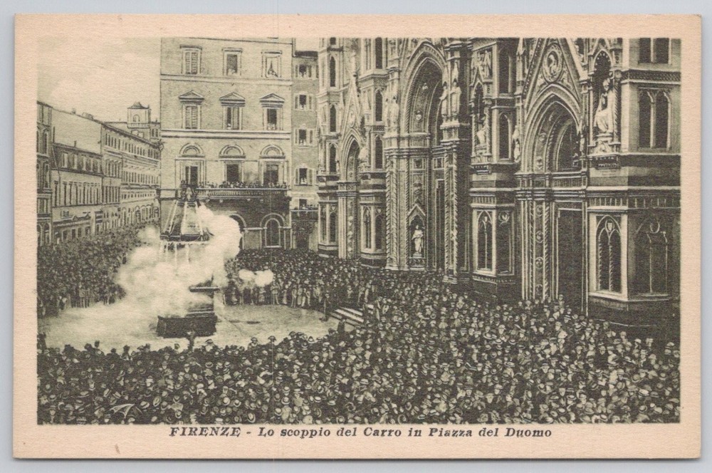 Florence Scoppio del Carro Piazza Duomo Italy Vintage Postcard