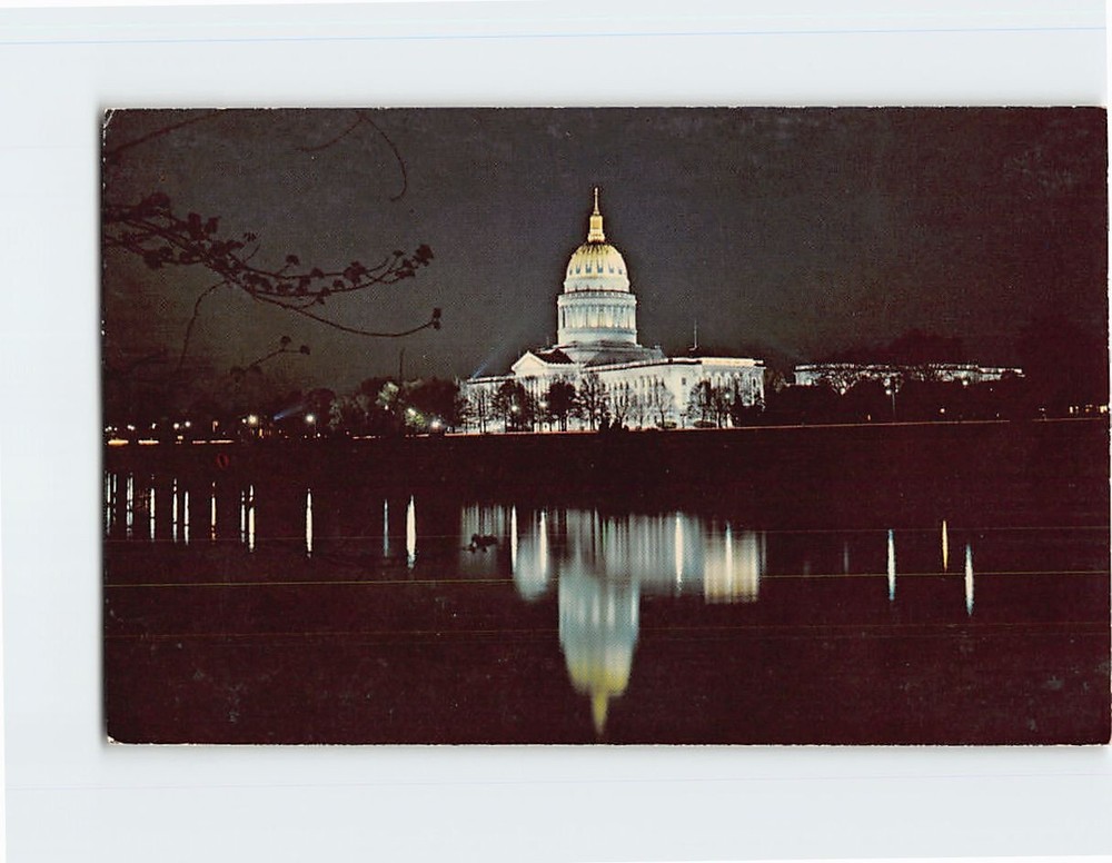 Postcard The Lights of West Virginia's State Capitol Charleston USA