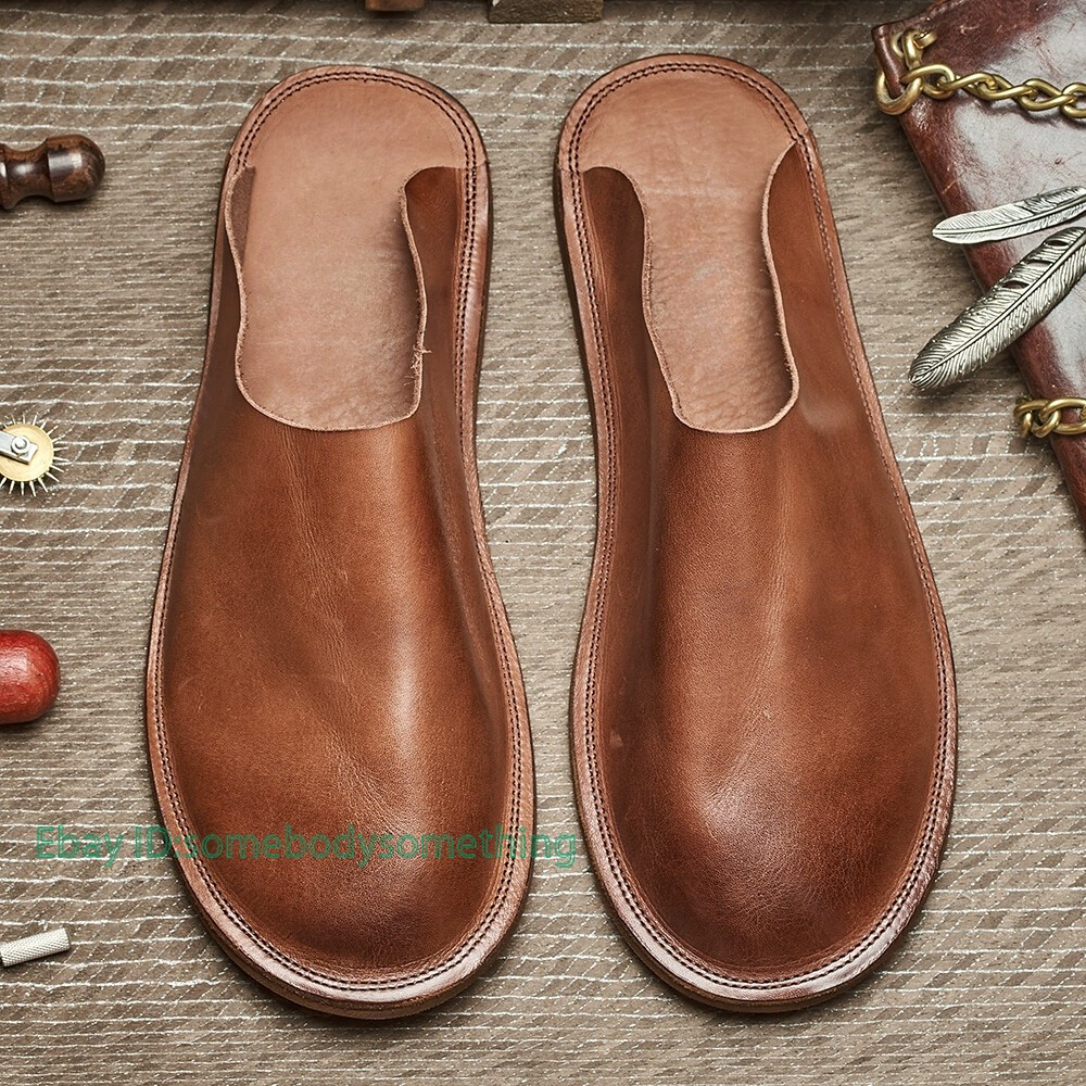 Mens Slip On Slipper Mules Closed Round Toe Leather Casual Flats Summer Shoes