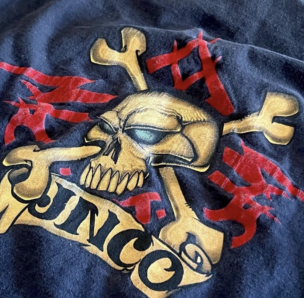 JNCO JEANS Vintage Skull Graphic Dark Navy Men's Cotton Long Sleeve T-Shirt XL