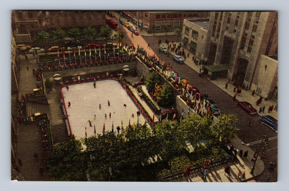 New York City NY-New York Rockefeller Plaza Ice Skating Rink Vintage Postcard